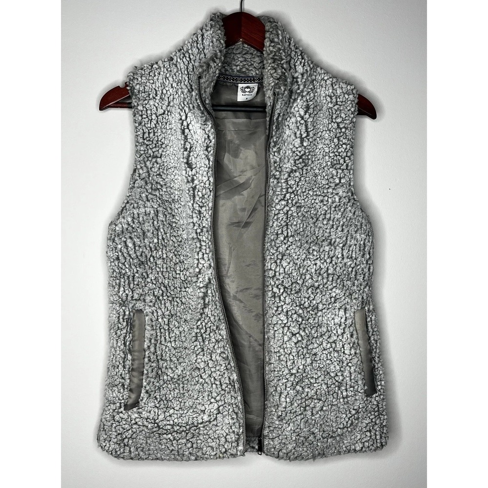Katydid Sherpa Vest Womens S Gray Teddy Faux Fur Full Zip Pockets Cozy Gorpcore